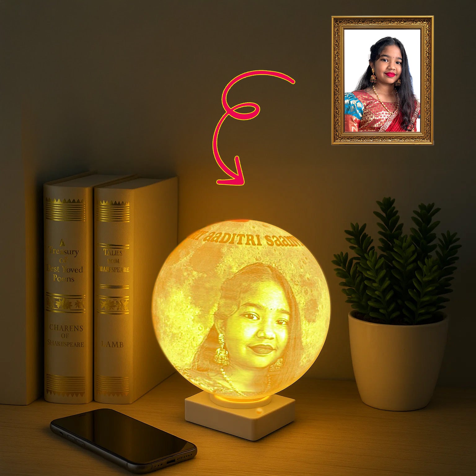 Personalized 3D Moon Lamp – Custom Photo & Text